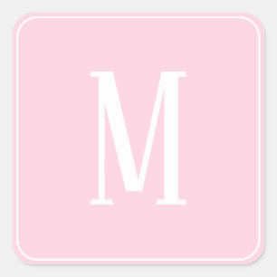 Monogram White on Light Pink Square Sticker