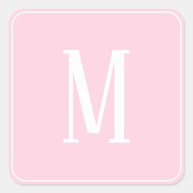 Monogram White on Light Pink Square Sticker (Front)
