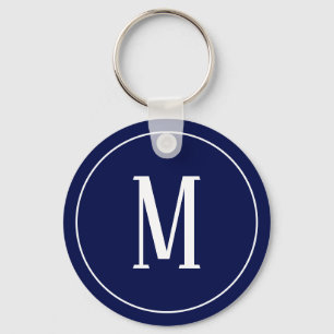 Monogram White on Navy Blue Keychain