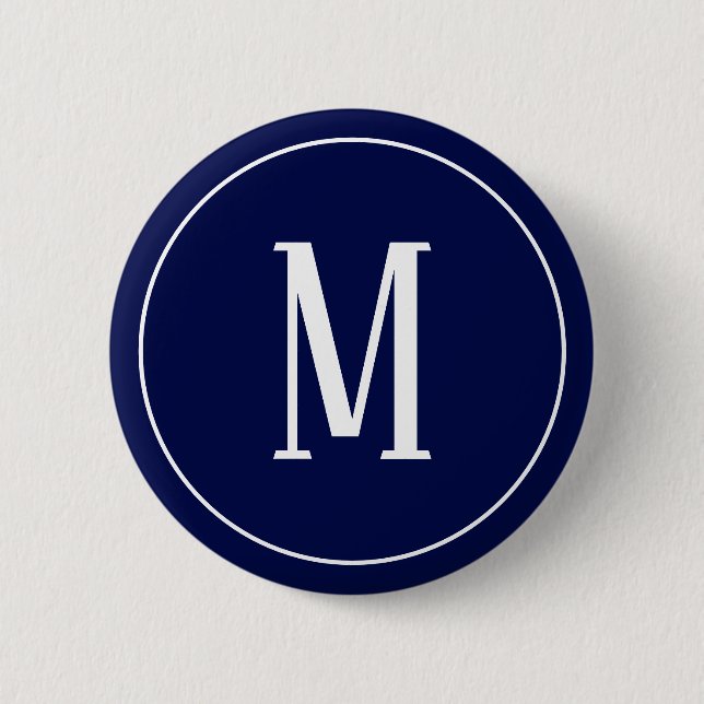 Monogram White on Navy Blue Round Button (Front)