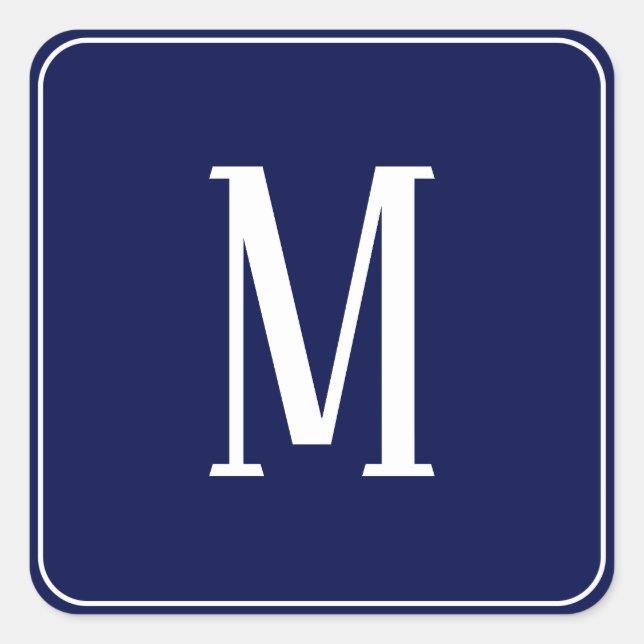 Monogram White on Navy Blue Square Sticker (Front)