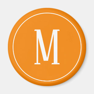 Monogram White on Orange Round Magnet