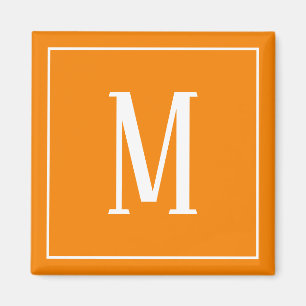 Monogram White on Orange Square Magnet