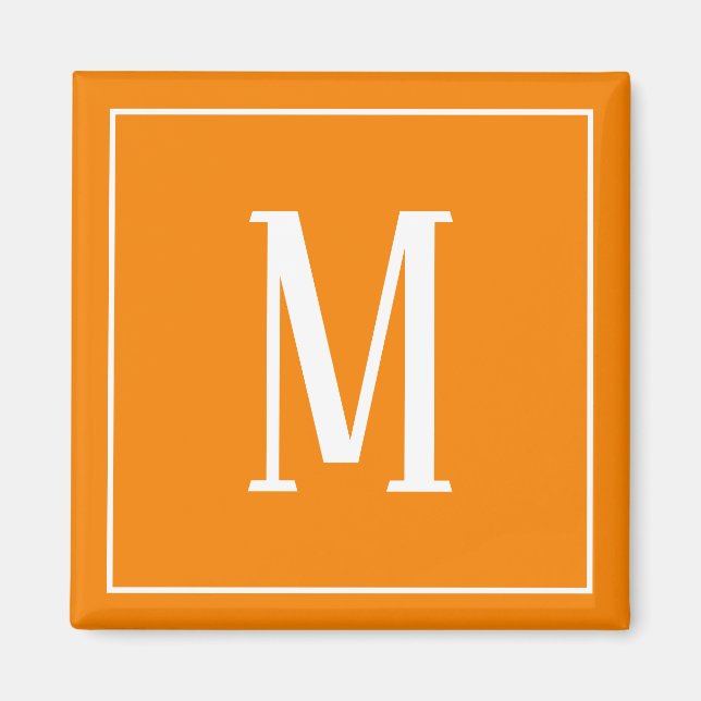 Monogram White on Orange Square Magnet (Front)
