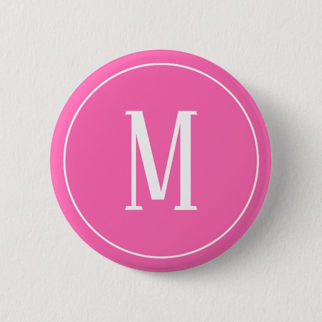 Monogram White on Pink Round Button (Front)