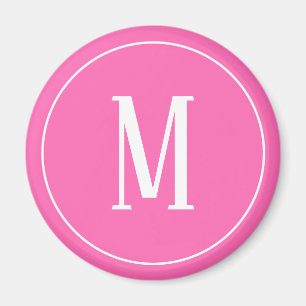 Monogram White on Pink Round Magnet