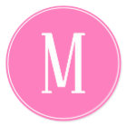 Monogram White on Pink Round Sticker