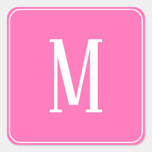 Monogram White on Pink Square Sticker