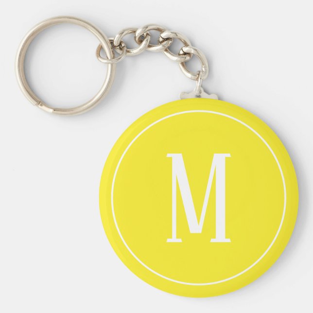 Monogram White on Yellow Keychain (Front)