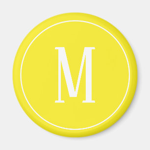 Monogram White on Yellow Round Magnet