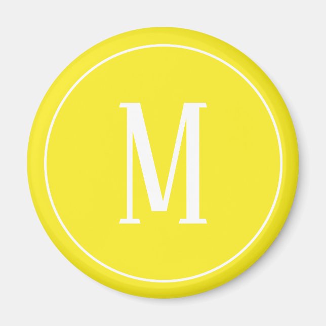 Monogram White on Yellow Round Magnet (Front)