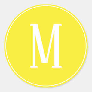 Monogram White on Yellow Round Sticker