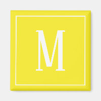 Monogram White on Yellow Square Magnet