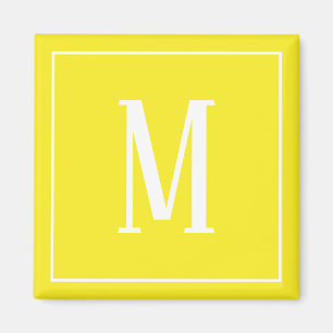 Monogram White on Yellow Square Magnet