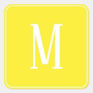 Monogram White on Yellow Square Sticker