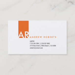 Monogram White Orange Clean Business Card
