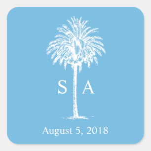 Monogram White Palm Tree Beach Wedding Sticker