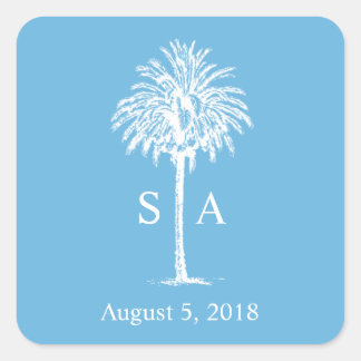 Monogram White Palm Tree Beach Wedding Sticker