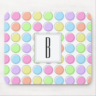 Monogram White Pastel Rainbow Polka Dot Pattern Mouse Mat