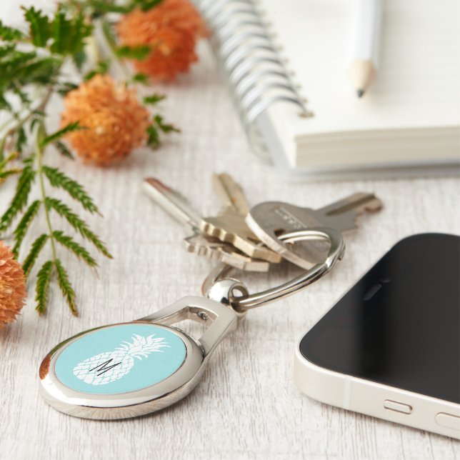 monogram white pineapple on any backround colour key ring (Side)