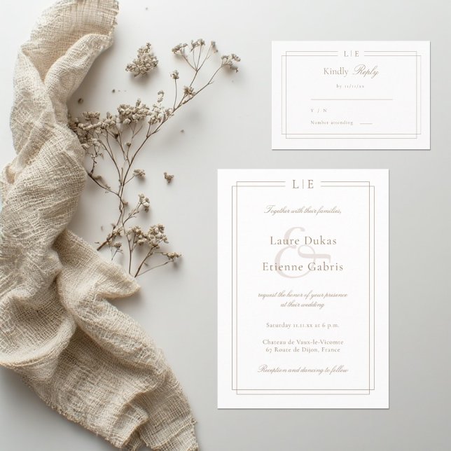 Monogram White Pink Gold Wedding RSVP Invitation (Creator Uploaded)