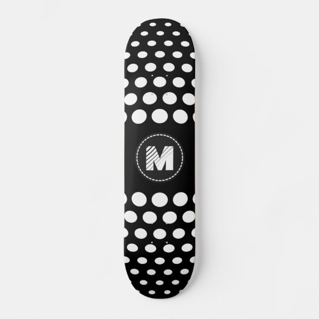 Monogram White Polka Dots Pattern Skateboard (Front)