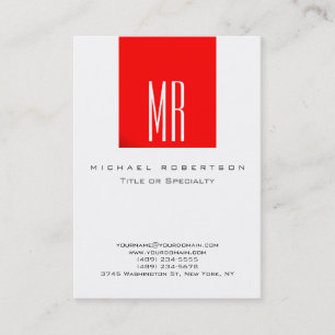 Monogram White Red Colour Chubby Business Card
