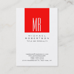 Monogram White Red Stripe Chubby Business Card