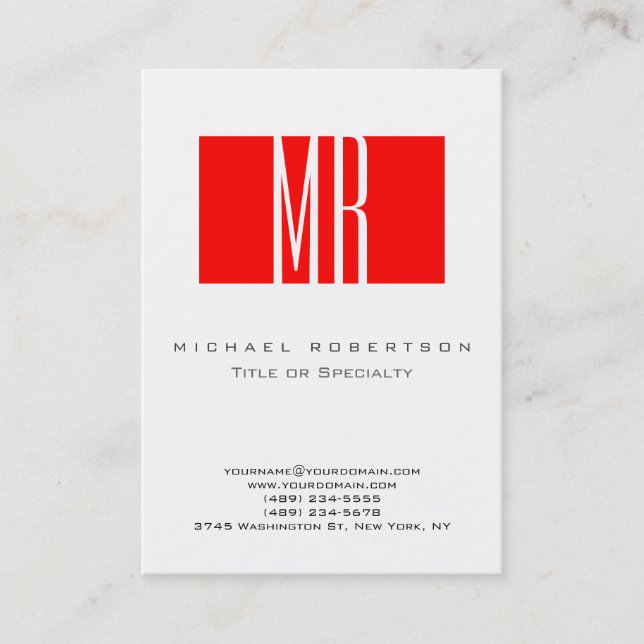 Monogram White Red Stripe Large Business Card (Front)