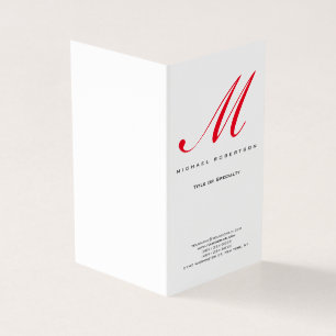 Monogram White Red Unique Standard Matte Business Card