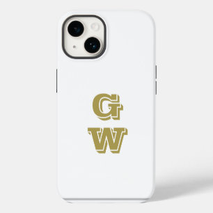 Monogram White Retro Gold Initials Minimalist Cool iPhone 14 Case