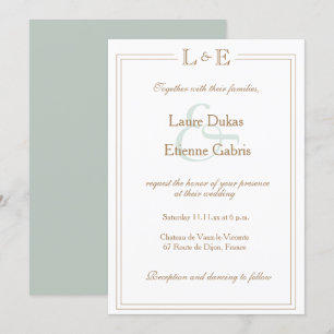 Monogram White Sage Gold Ampersand Modern Wedding Invitation