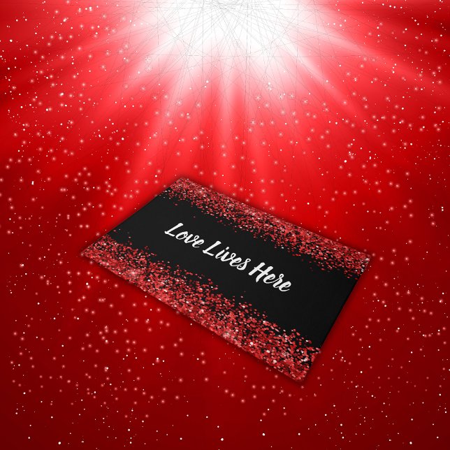 Monogram - White text on black with red glitter | Doormat (Creator Uploaded)