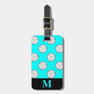 Monogram White Volleyball Balls, Aqua Blue Luggage Tag