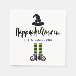 Monogram Wicked Witch Illustration Happy Halloween Napkin