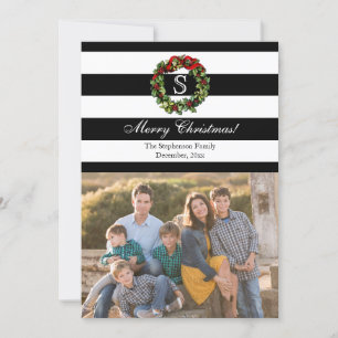 Monogram Wide Stripe Christmas Photo Holiday Card
