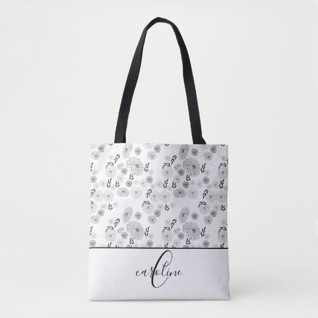 Monogram Wildflower Doodles  Tote Bag (Front)