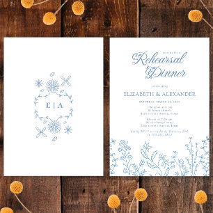 Monogram Wildflower Periwinkle Rehearsal Dinner Invitation