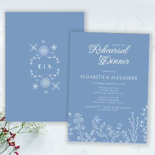 Monogram Wildflower Periwinkle Rehearsal Dinner Invitation