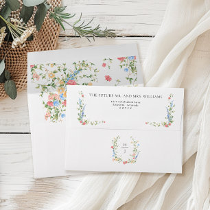 Monogram Wildflower Wedding Return Address Envelope