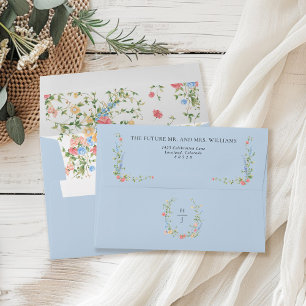 Monogram Wildflower Wedding Return Address Envelope