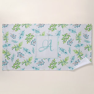 Monogram Wildflowers Blue Green Wedding Decor Beach Towel