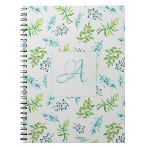 Monogram Wildflowers Blue Green Wedding Decor Notebook