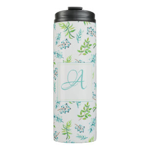 Monogram Wildflowers Blue Green Wedding Decor Thermal Tumbler