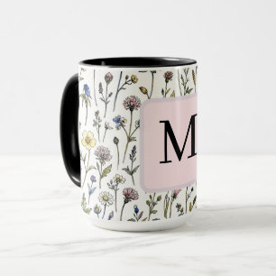 Monogram Wildflowers Botanical Watercolor Floral Mug