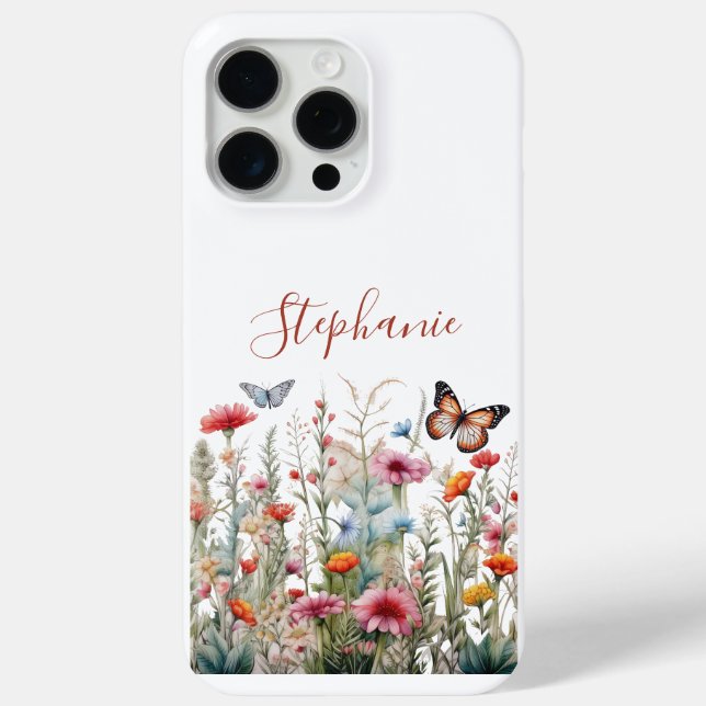 Monogram Wildflowers Butterflies Boho Gift for her Case-Mate iPhone Case (Back)