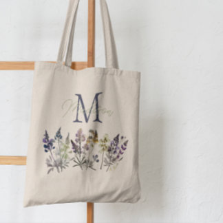 Monogram Wildflowers Reusable Grocery Bag