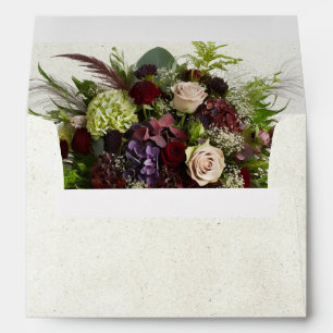 Monogram, Wildflowers & Ribbon - Plum Wedding Envelope