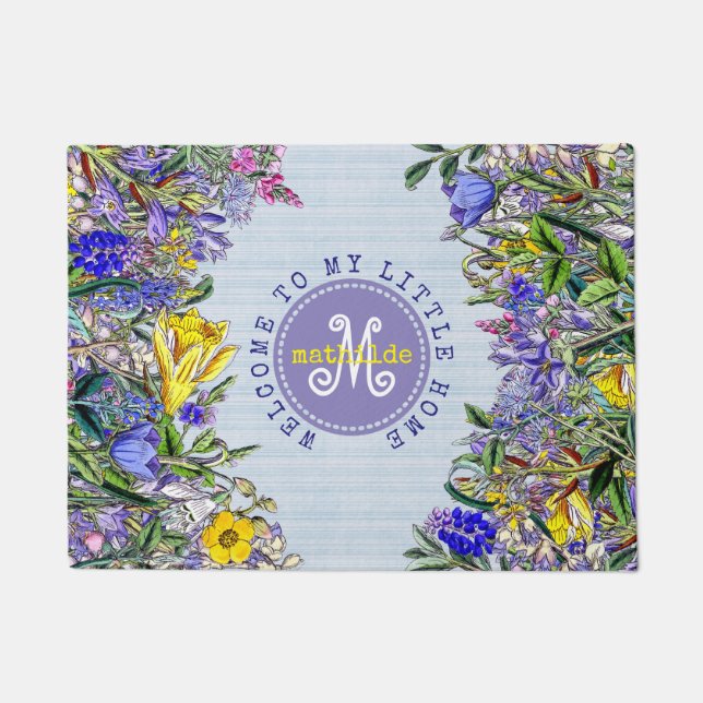 Monogram Wildflowers Vintage Victorian Flowers Doormat (Front)