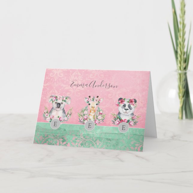 Monogram Wildlife Girls Boho Jungle Animals Pretty Invitation (Front)